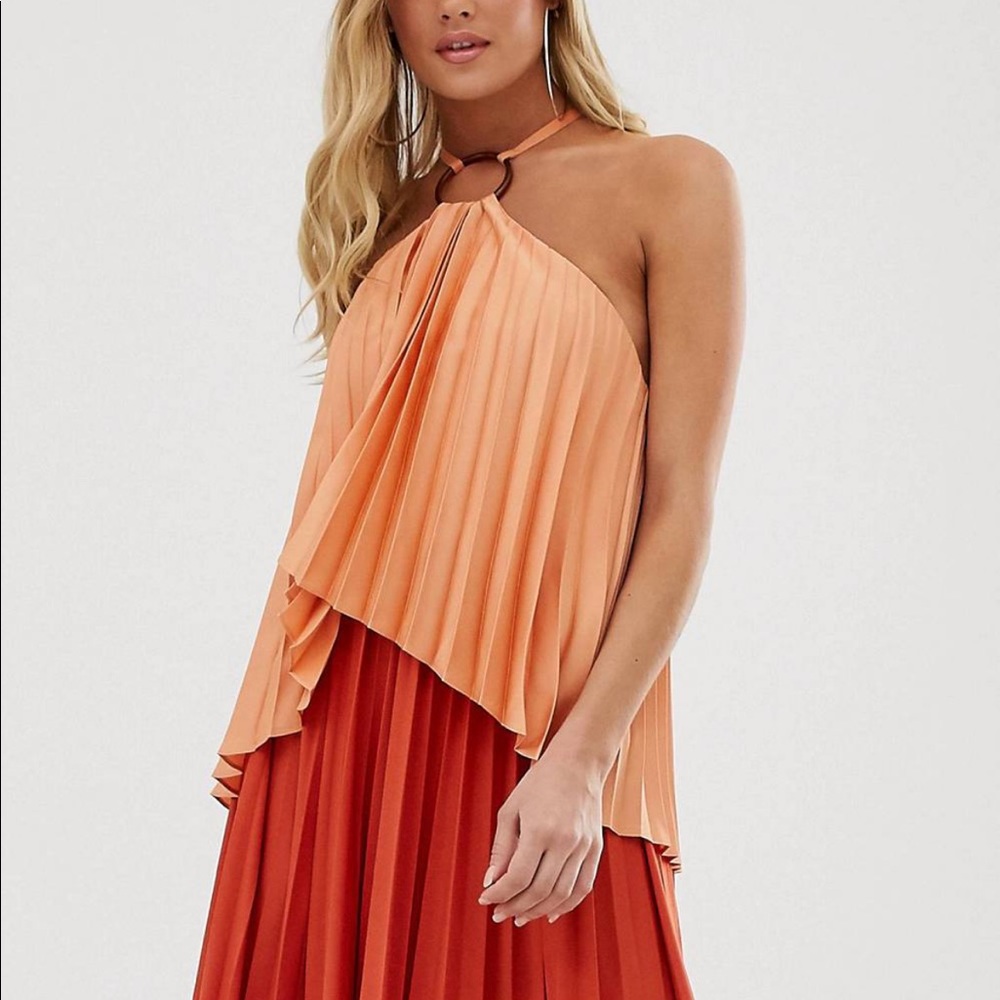 ASOS DESIGN satin pleated ring detail floor-length dress - Tags still on